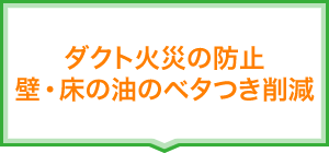 ダクト火災の防止壁・床の油のベタつき削減